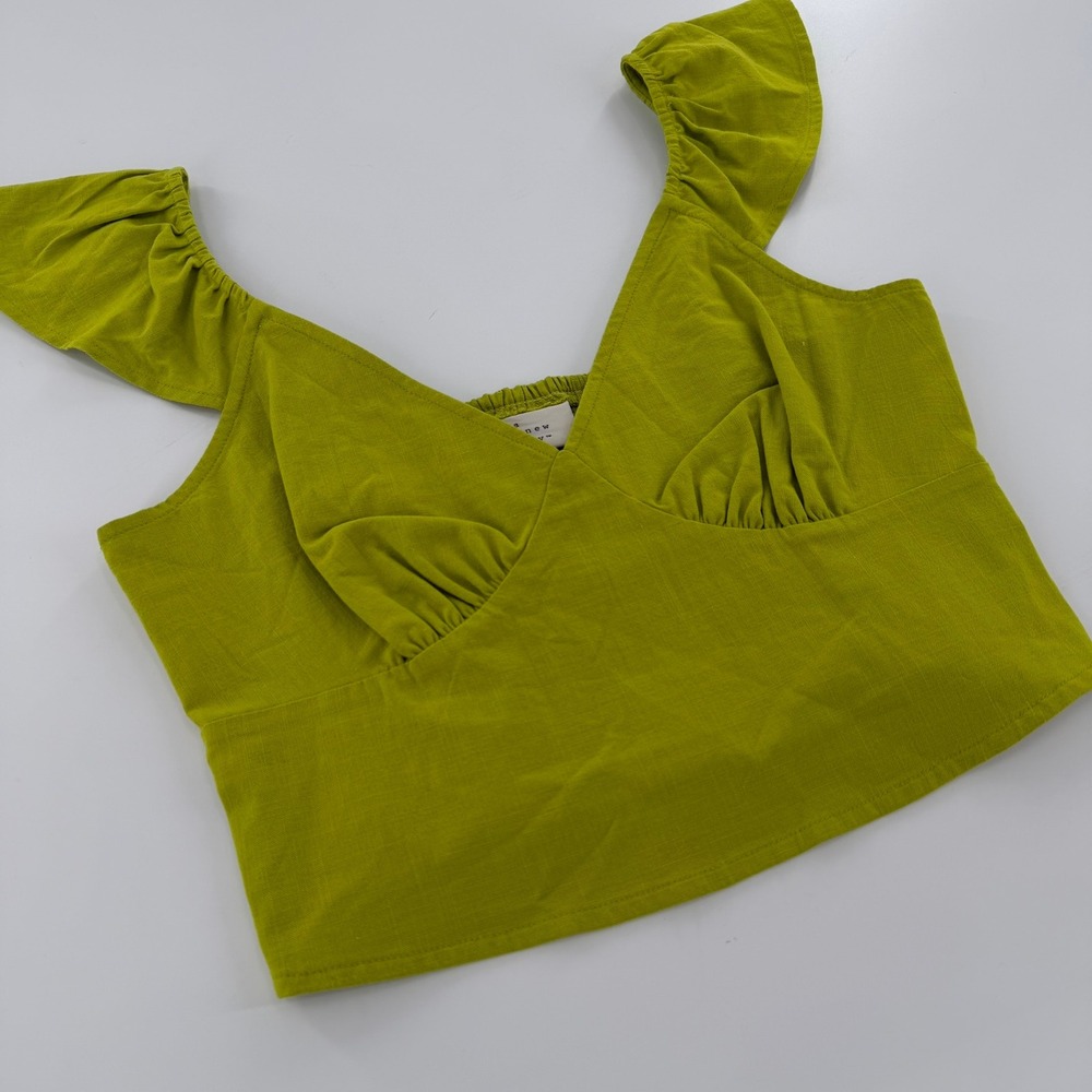 A New Day Crop Top Ruffle Sleeve Women XS Green